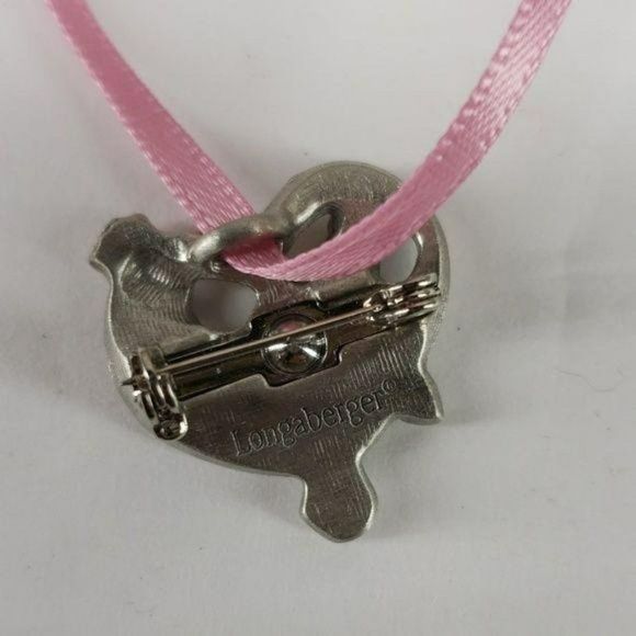 Longaberger Tie Back Horizon Of Hope Basket Decor Pink Silver HEART - Picture 4 of 4